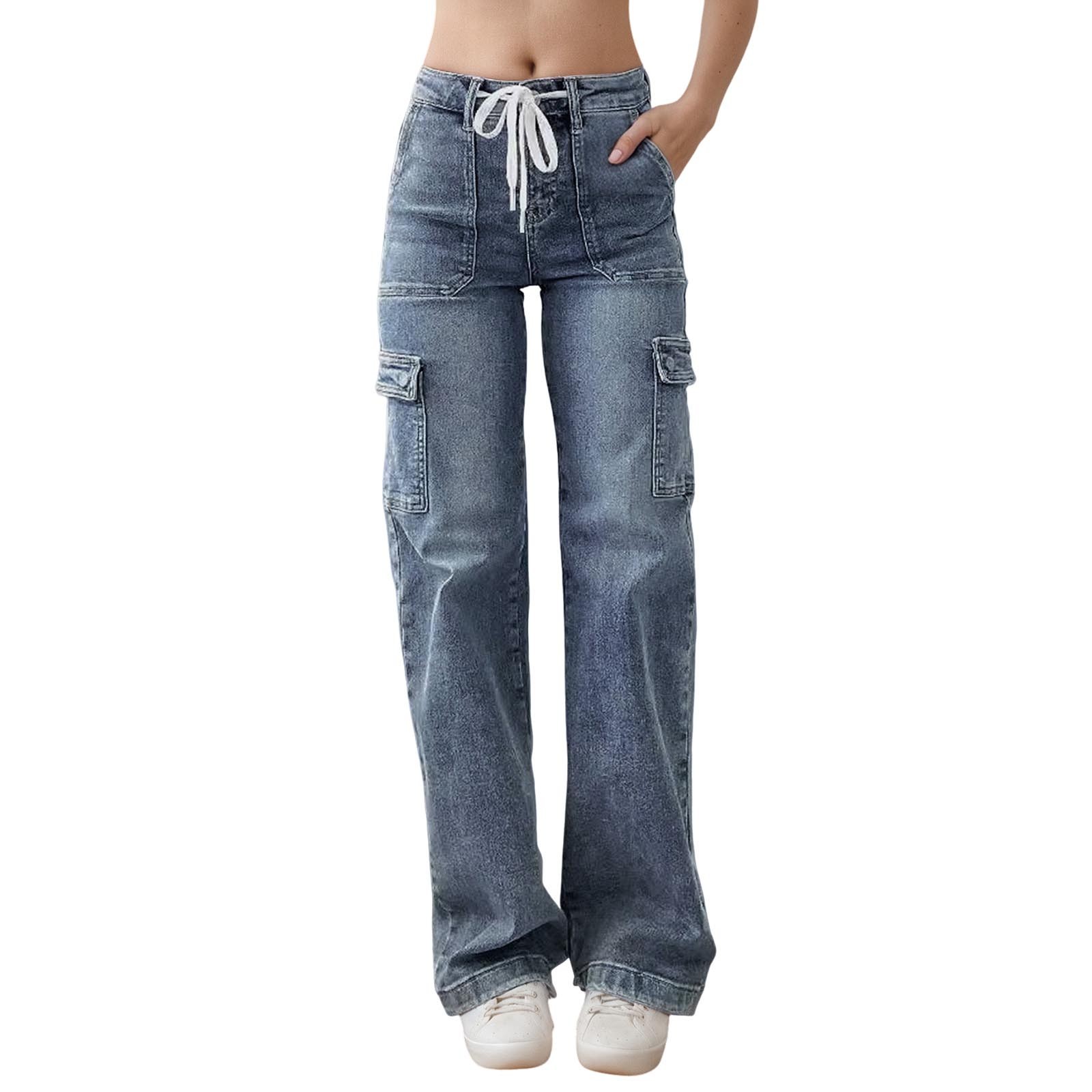 thumbnail image 1 of Pantalones rectos de trabajo para mujer: vaqueros informales con múltiples bolsillos para uso diario, 1 of 5